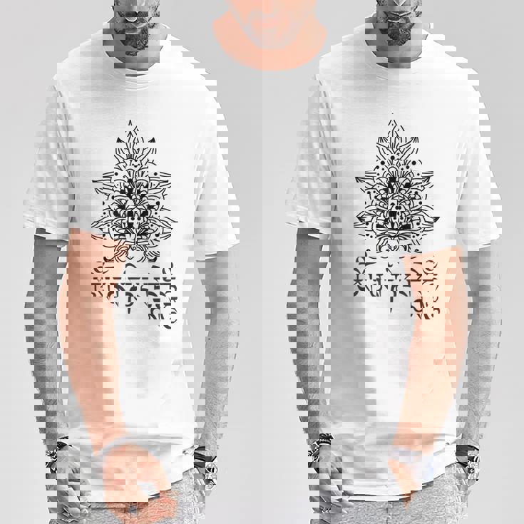 仏教 スピリチュアル オム マニ・パドメ ハム マントラと曼荼羅 Tシャツ 面白い贈り物