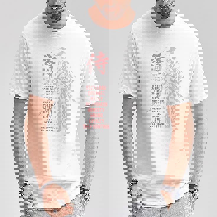 侍、日本の戦士の美徳-バックプリント Tシャツ 面白い贈り物