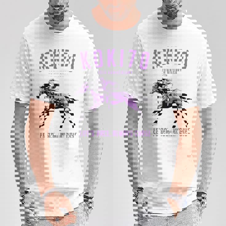 古希祝い 競馬好き うま 馬好き 父 母 男性 女性 70歳お祝い Life's Race Always Chase 長袖tシャツ Tシャツ 面白い贈り物