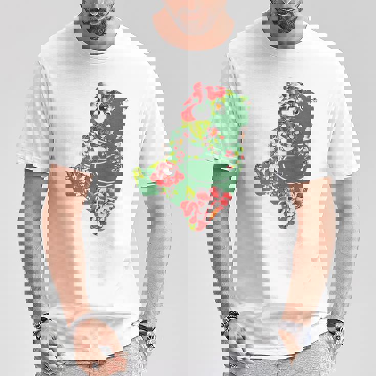 台湾花布柄 くまちゃん 熊 緑 みどり グリーン 客家花布 台湾花布 台湾雑貨 台湾 台湾風 かわいい お洒落 Tシャツ 面白い贈り物