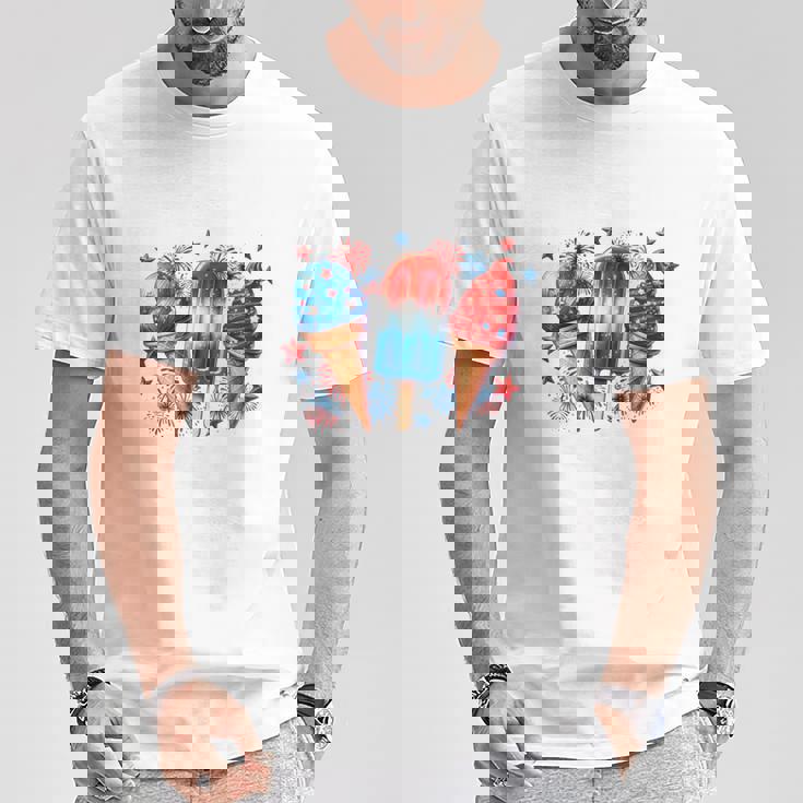 少年 赤 白 青 アメリカ国旗 7月4日 アイスキャンディー 愛国的 長袖tシャツ Tシャツ 面白い贈り物