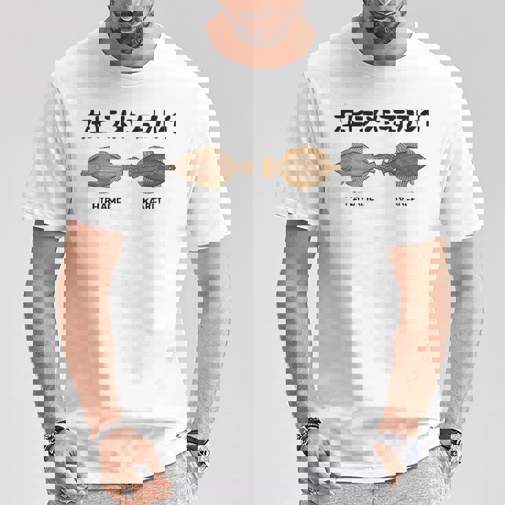 左ヒラメに右カレイ Hirame Karei 魚好き 願掛け 釣り好き 海釣り 趣味 おもしろ ネタ 趣味釣り 船 釣り Tシャツ 面白い贈り物