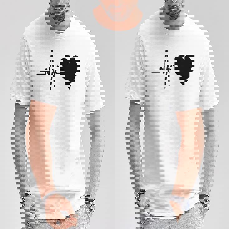 心電図のパターン ハートカラー ブラック Tシャツ 面白い贈り物