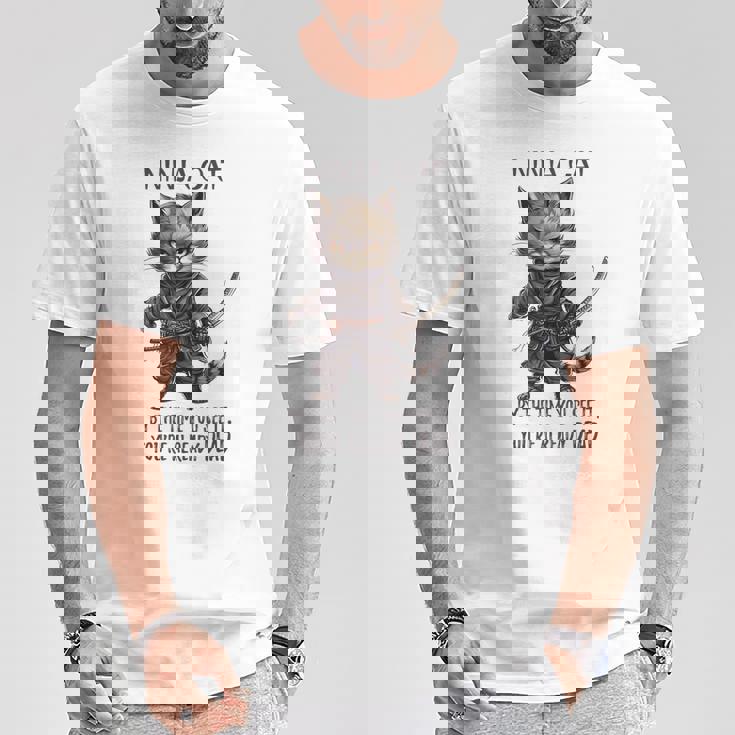 忍者猫、日本のサムライ カワイイ猫タトゥー 面白い Tシャツ 面白い贈り物