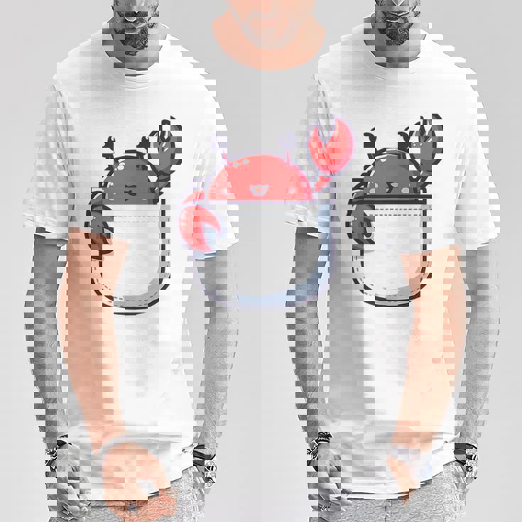 愛らしい かわいい ちび 和 ポケット カワイイ カニ Tシャツ 面白い贈り物