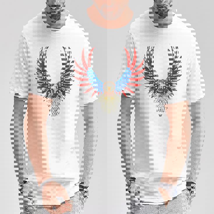 愛国的なアメリカ国旗イーグル 7月4日 バックプリント アメリカン Tシャツ 面白い贈り物