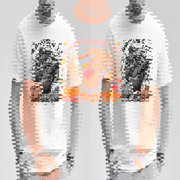 感謝祭 おもしろい 七面鳥巡礼者 軽くたたく 幸せな七面鳥の日 Tシャツ 面白い贈り物