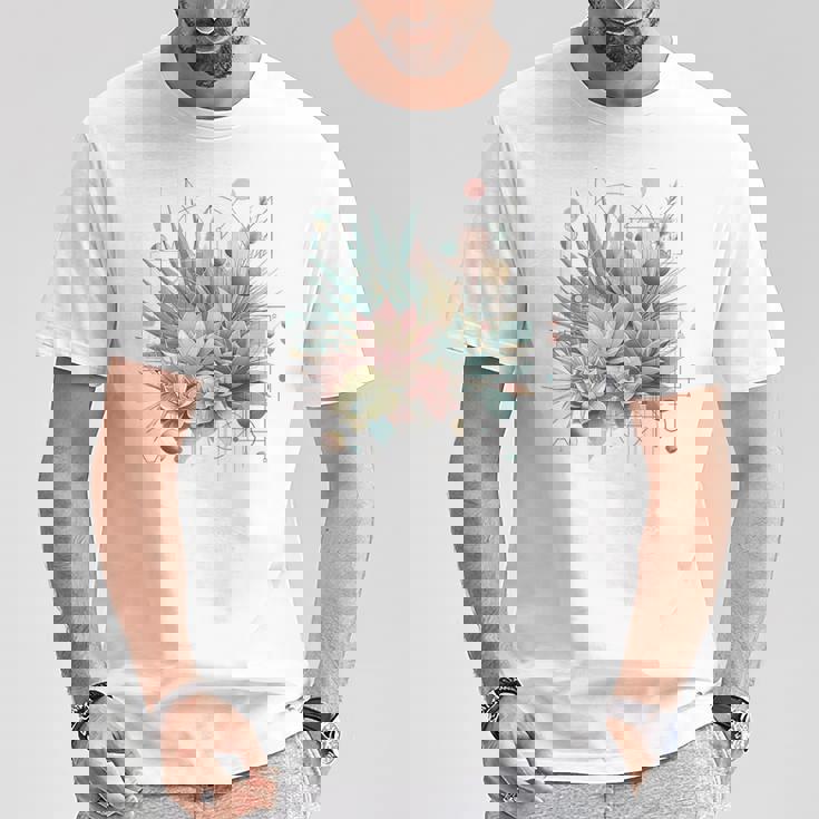 抽象的な幾何学的なボタニカルデザインモダンな植物 多肉植物 Tシャツ 面白い贈り物
