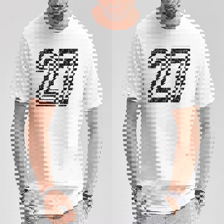 数字 27 ヴィンテージ ブラックホワイト Tシャツ 面白い贈り物
