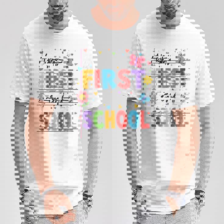 新学期 ハッピー 初日 学校 男の子 女の子 先生 Tシャツ 面白い贈り物