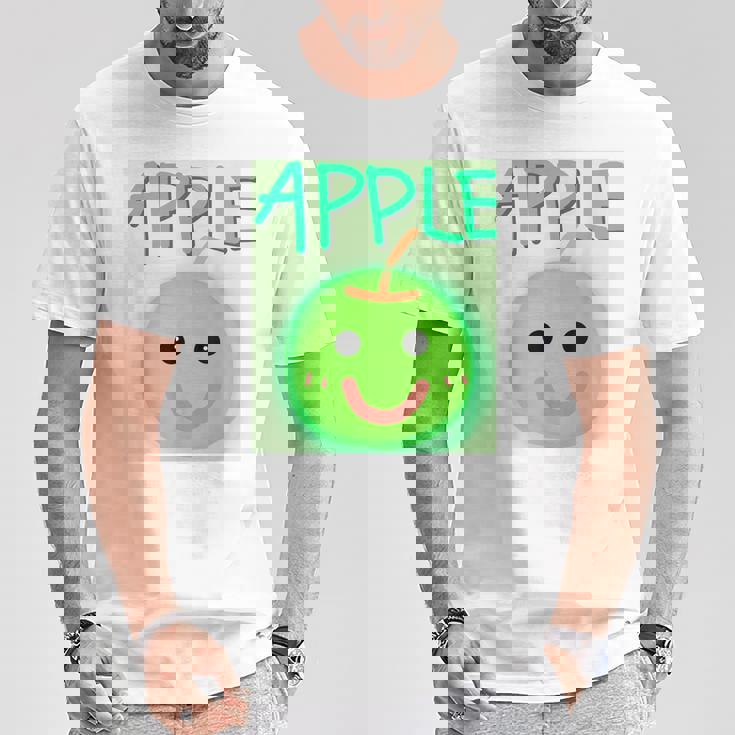 日本 りんご 青りんご かわいい 笑顔 Tシャツ 面白い贈り物