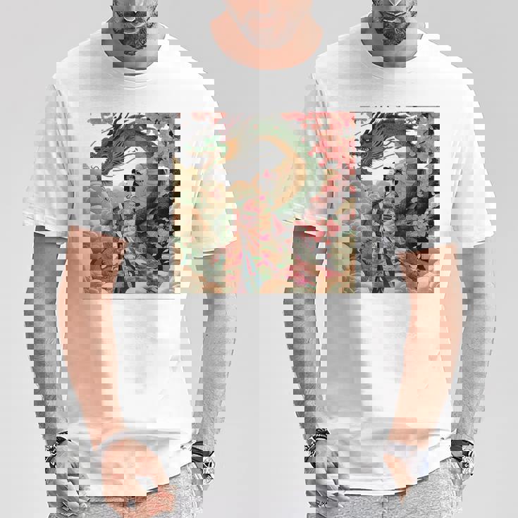 日本 浮世絵 桜 着物 竜 綺麗 日本髪 Tシャツ 面白い贈り物