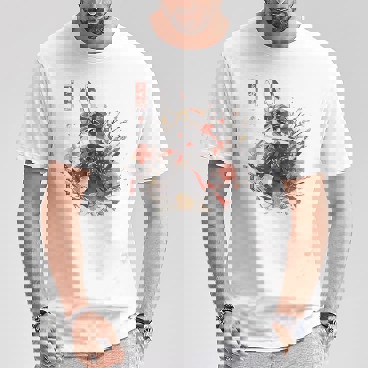 日本アート うさぎ 忍者 浮世絵 アニメスタイル サムライラビット Tシャツ 面白い贈り物