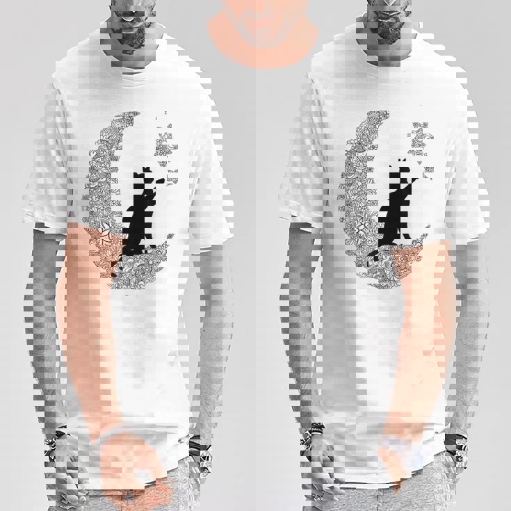 曼荼羅猫tシャツ レディース メンズ ユース 月と星 Tシャツ 面白い贈り物