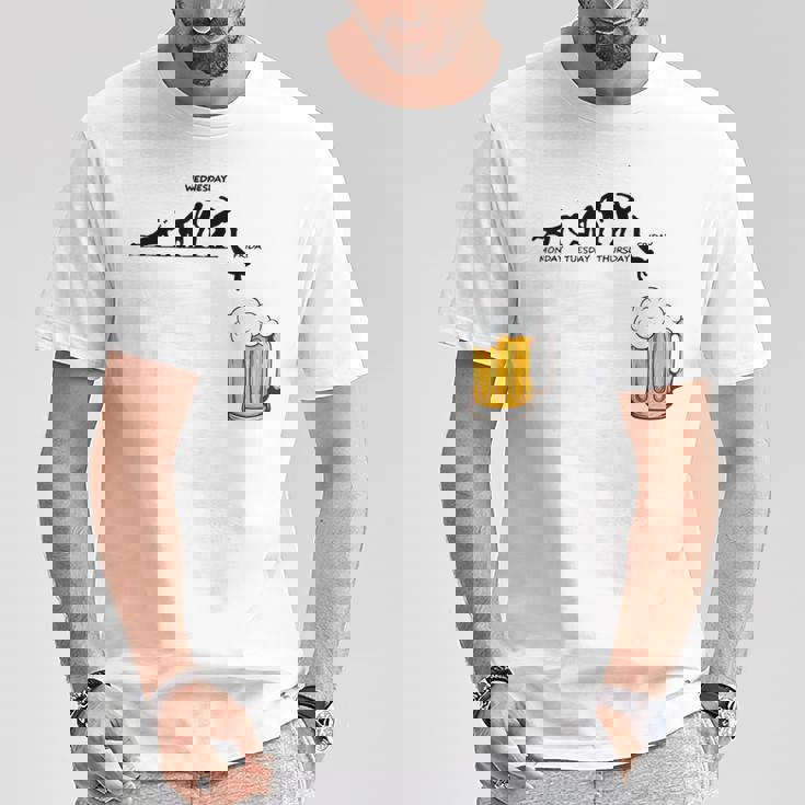 月曜日金曜日 スティックマン ビールウィークジャンプ エネルギー 皮肉 Tシャツ 面白い贈り物