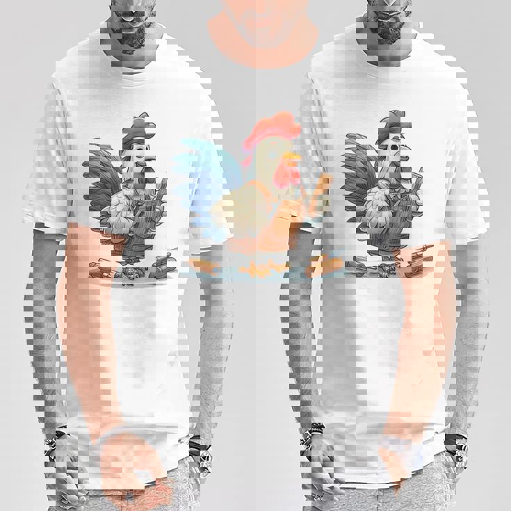 木彫りの鶏、かわいいデザイン Tシャツ 面白い贈り物