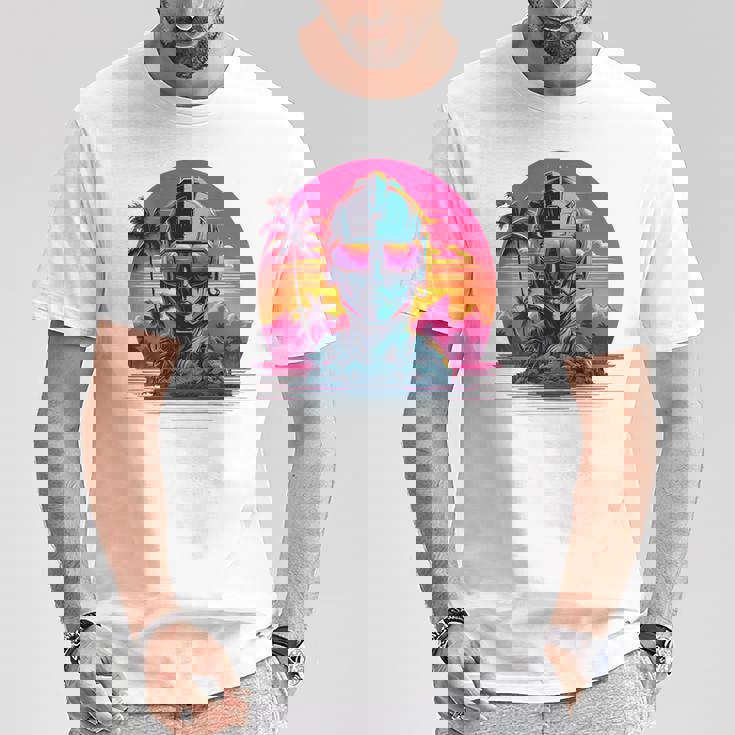 バックプリント 未来派 レトロ ヴェイパーウェーブ サイバーパンク 彫刻 Tシャツ 面白い贈り物