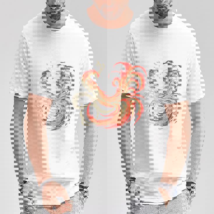 朱雀 不死鳥 火の鳥 フェニックス 漢字 イラスト バックプリント Tシャツ 面白い贈り物