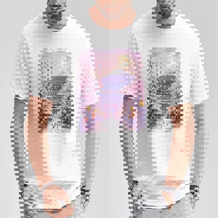 東京 日本 桜 夜景 お土産 Tシャツ 面白い贈り物