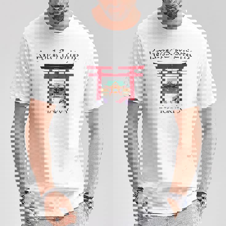 東京、手描き亀戸天神社、東京実業社、日本 Tシャツ 面白い贈り物