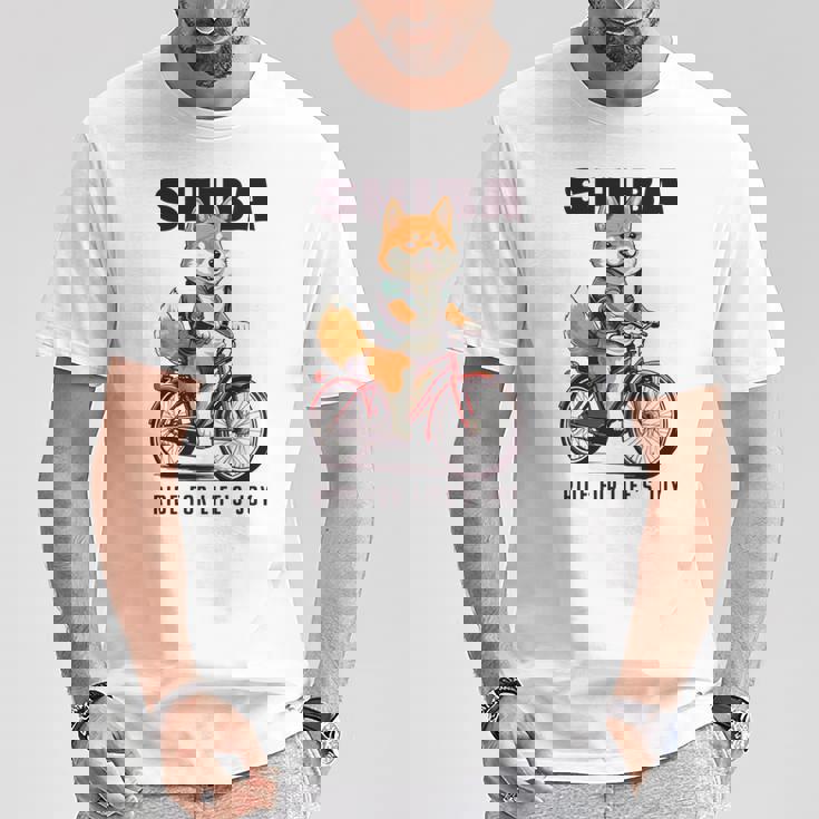 柴犬 いぬ イラスト 柴犬好き 犬好き 自転車 かわいい おもしろ レトロ Ride For Life's Joy 長袖tシャツ Tシャツ 面白い贈り物