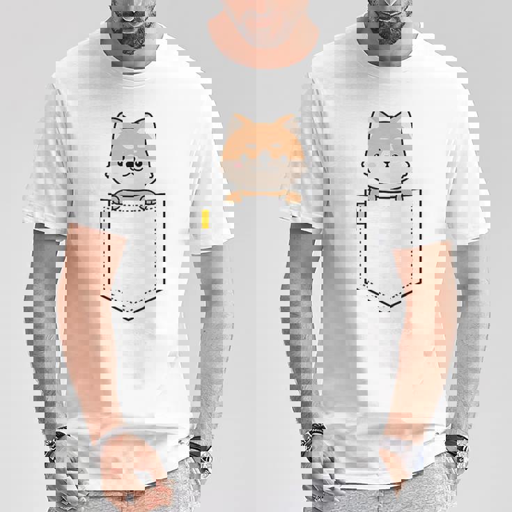 柴犬 しばいぬ 子柴 柴犬子犬 ワンポイント ポケット デザイン かわいい おもしろ 可愛い 犬飼い 犬好き Tシャツ 面白い贈り物