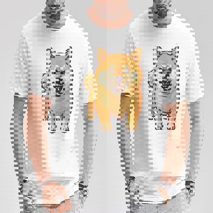 柴犬 犬 ムキッ ムキ顔 水彩 我慢の限界 怒る犬 イラスト おもしろ 長袖tシャツ Tシャツ 面白い贈り物