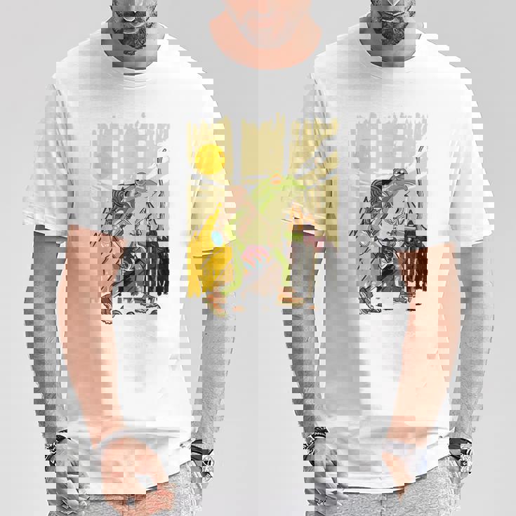 楽しいカエル ハイキングと登山愛好家 Tシャツ 面白い贈り物