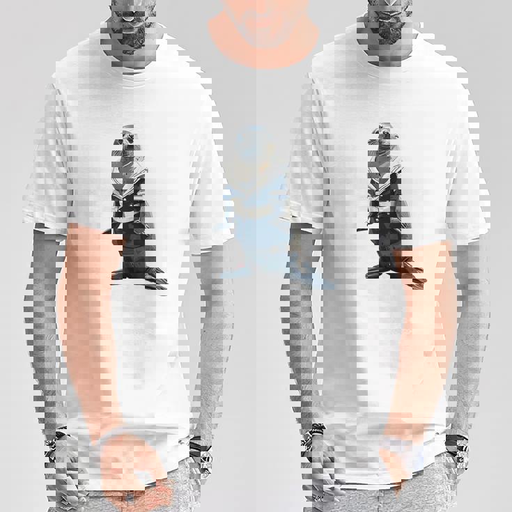 楽しいセーラー服のユーモラスなアザラシ Tシャツ 面白い贈り物