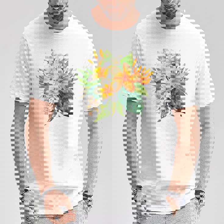 水彩 プルメリア ブーケ シャツ ハワイアン トロピカル フローラル Tシャツ 面白い贈り物