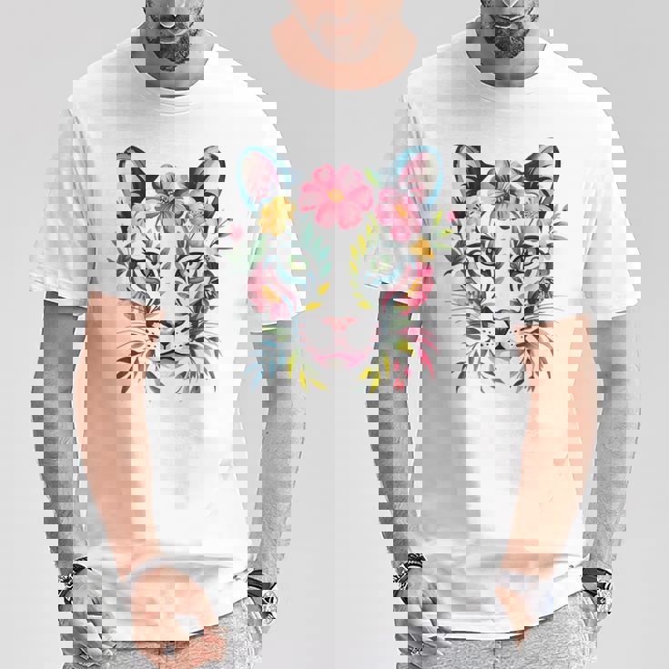 水彩ファンタジー風プーマの花 Tシャツ 面白い贈り物