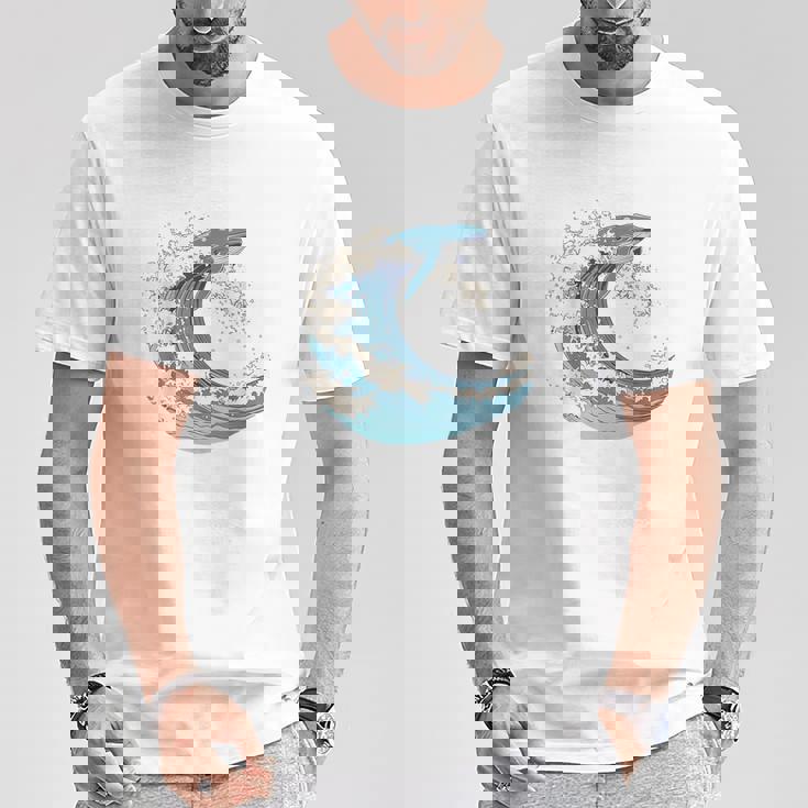 海の波から現れる芸術的なクジラ Tシャツ 面白い贈り物