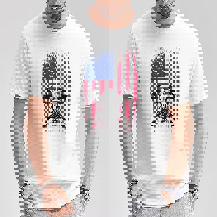 消防士 アメリカ国旗 7月4日 男性 お父さん 消防士 長袖tシャツ Tシャツ 面白い贈り物