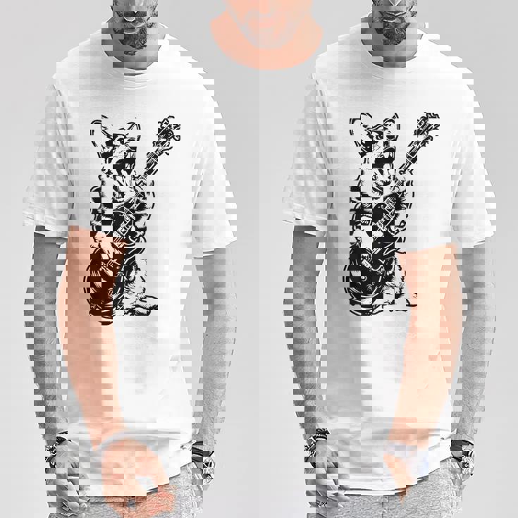 犬 ギタリスト ギター ペンブローク ウェールズ コーギー パパ ママ Tシャツ 面白い贈り物