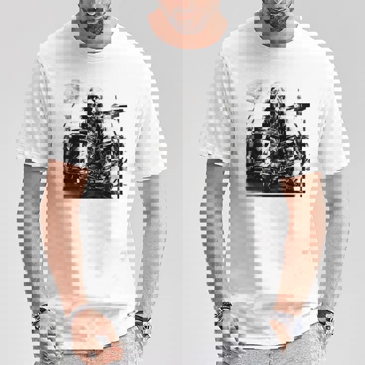 犬がドラムを叩く 長袖tシャツ Tシャツ 面白い贈り物