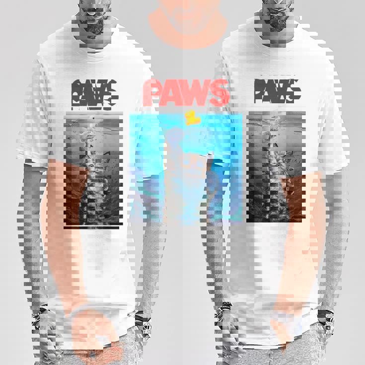 猫 ねこ 海 Paws アヒル Tシャツ 面白い贈り物
