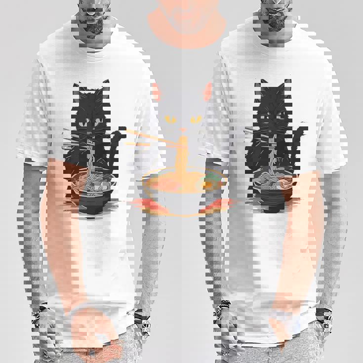 猫 ラーメン グラフィック 日本語 カワイイ アニメ 面白い ラーメン 猫 長袖tシャツ Tシャツ 面白い贈り物