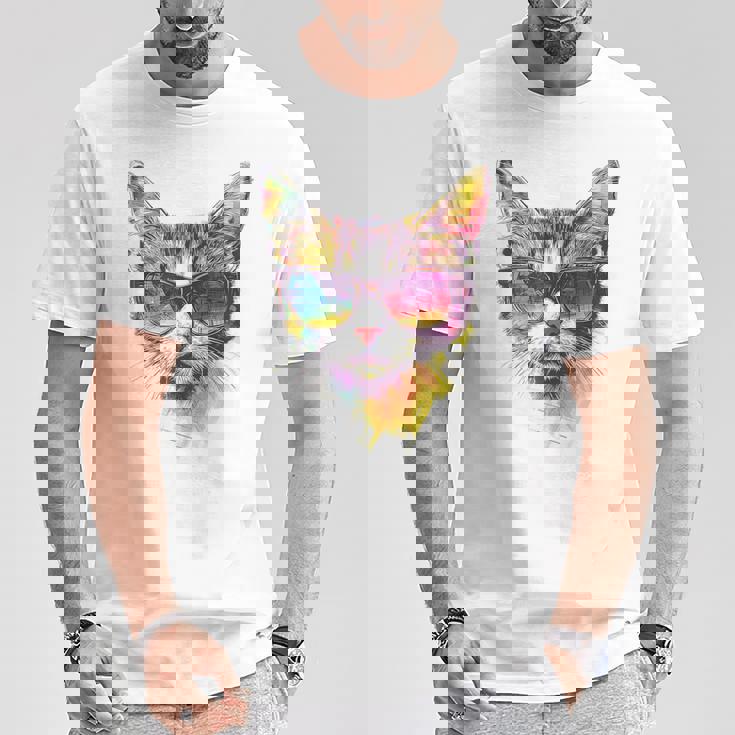 猫 動物 抽象 モチーフ サングラス イラスト アート ネコ Tシャツ 面白い贈り物