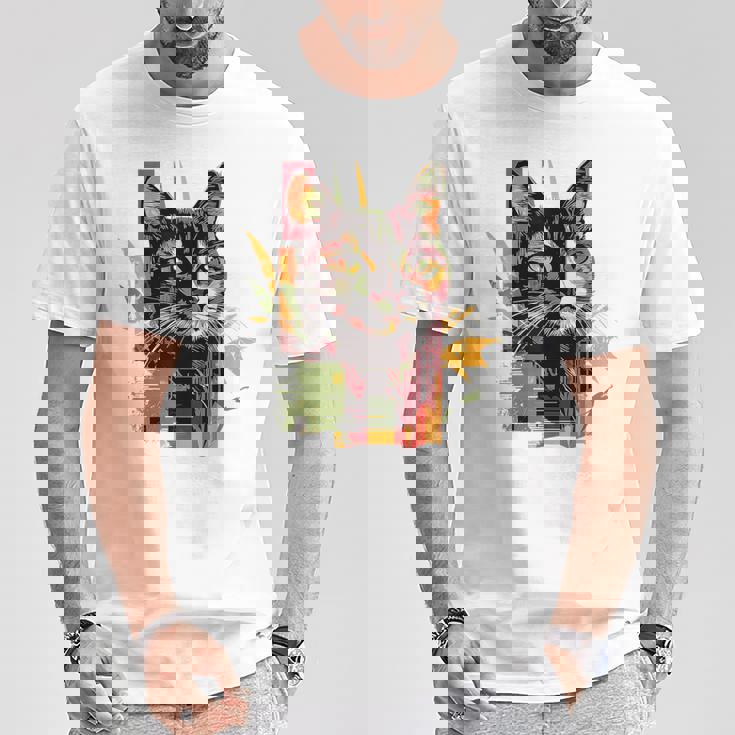 猫 抽象的 かわいい アート ポートレート 動物 恋人 グラフィック 猫 Tシャツ 面白い贈り物