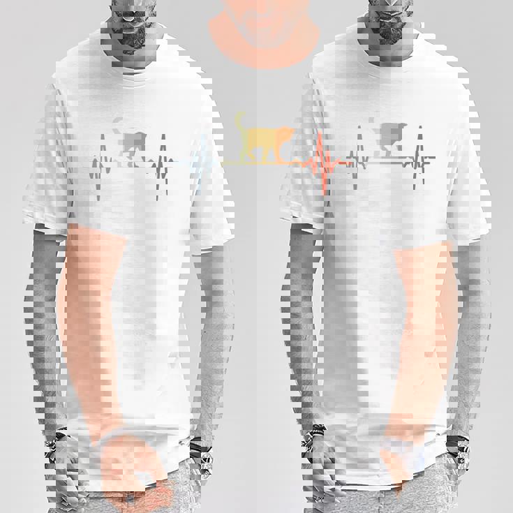 猫心電図心拍オールドスクールルックアニマル 長袖tシャツ Tシャツ 面白い贈り物