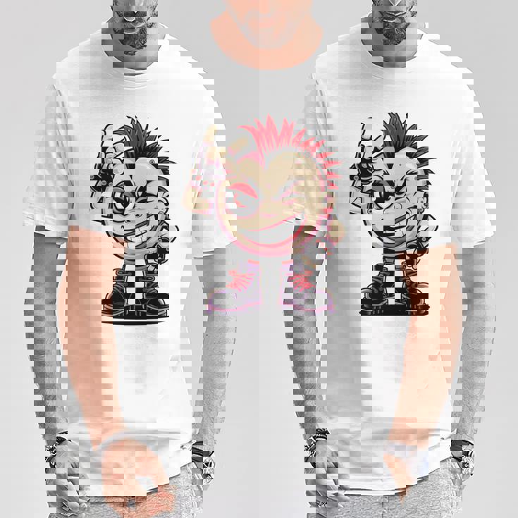 生意気なパンクロックロッカー イロとブーツ付き 面白いパンク 長袖tシャツ Tシャツ 面白い贈り物