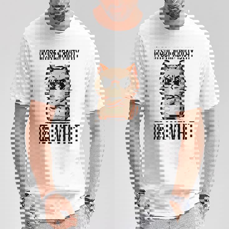 私は短気で口うるさいので、それを扱います。態度猫 Tシャツ 面白い贈り物