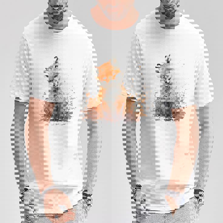 笑顔 水彩 キツネ 森林 動物 Tシャツ 面白い贈り物