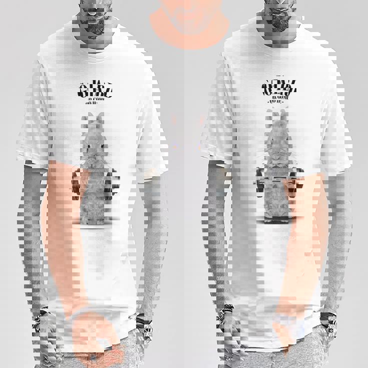 筋トレ ジム やる気がないなら家に帰れ ネザーランドドワーフ ウサギ ホワイト Tシャツ 面白い贈り物