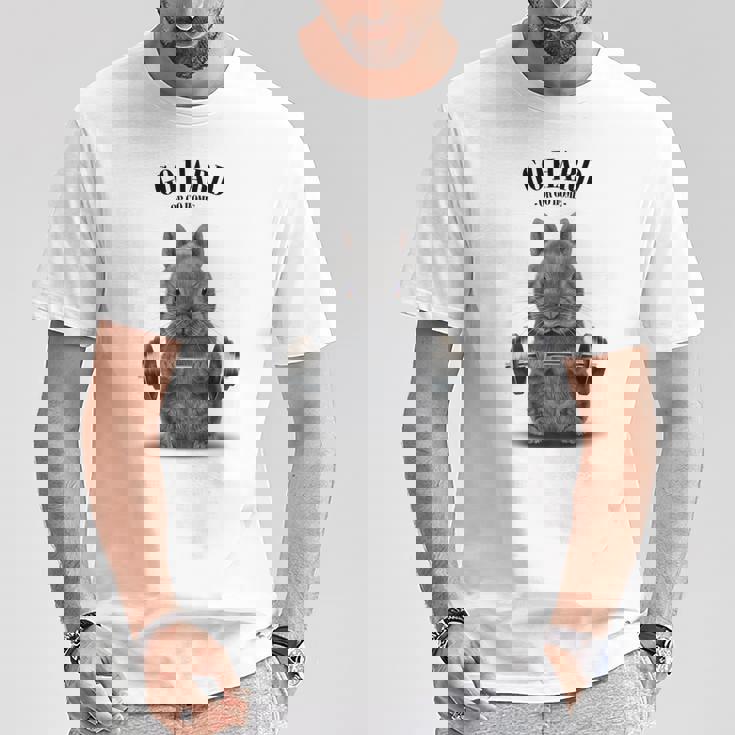 筋トレ ネザーランドドワーフ ウサギ ブルー Tシャツ 面白い贈り物