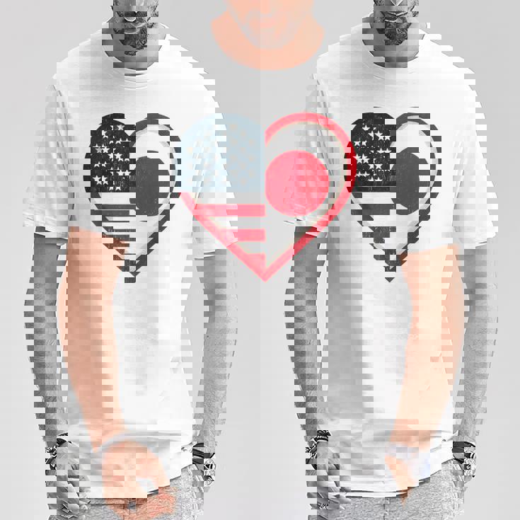 米国 アメリカ 日本 ハートフラッグ 二重国籍。 Tシャツ 面白い贈り物