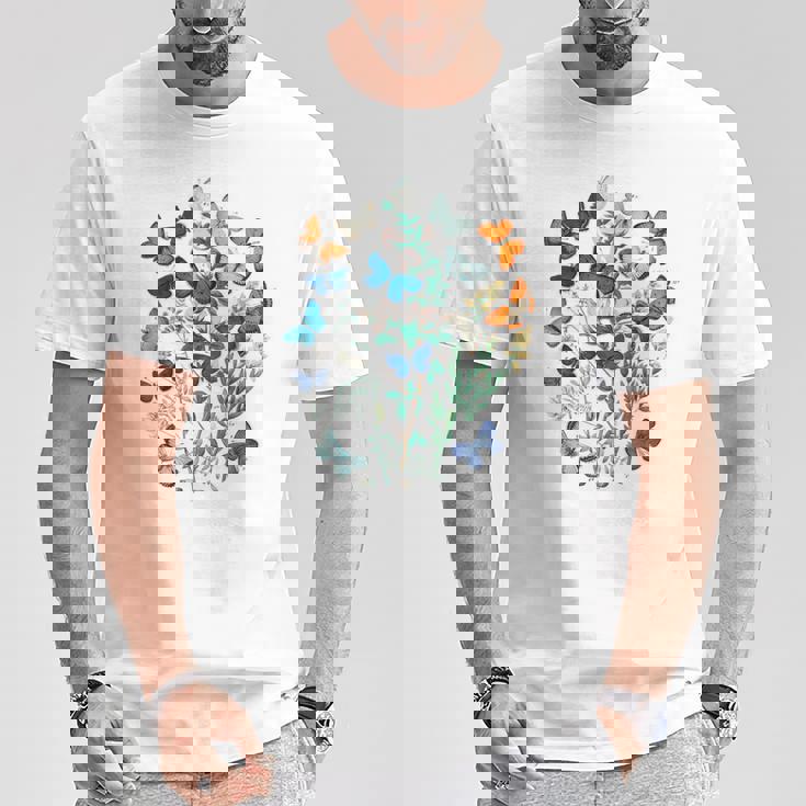 花 蝶々 かわいい フラワー 蝶 アート メンズ レディース 服 母 女性用 おしゃれ Tシャツ 面白い贈り物