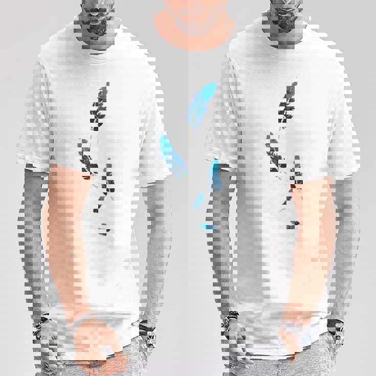 落ちる青い鳥の羽 Tシャツ 面白い贈り物