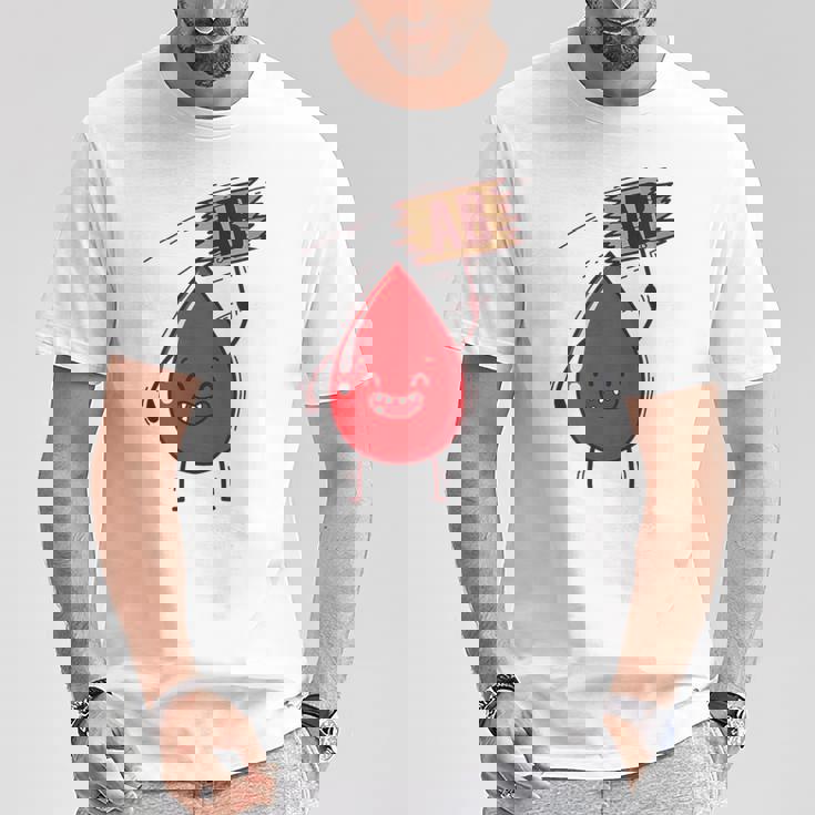 血液型 Ab 血液ドロップ シールドハート付き Tシャツ 面白い贈り物