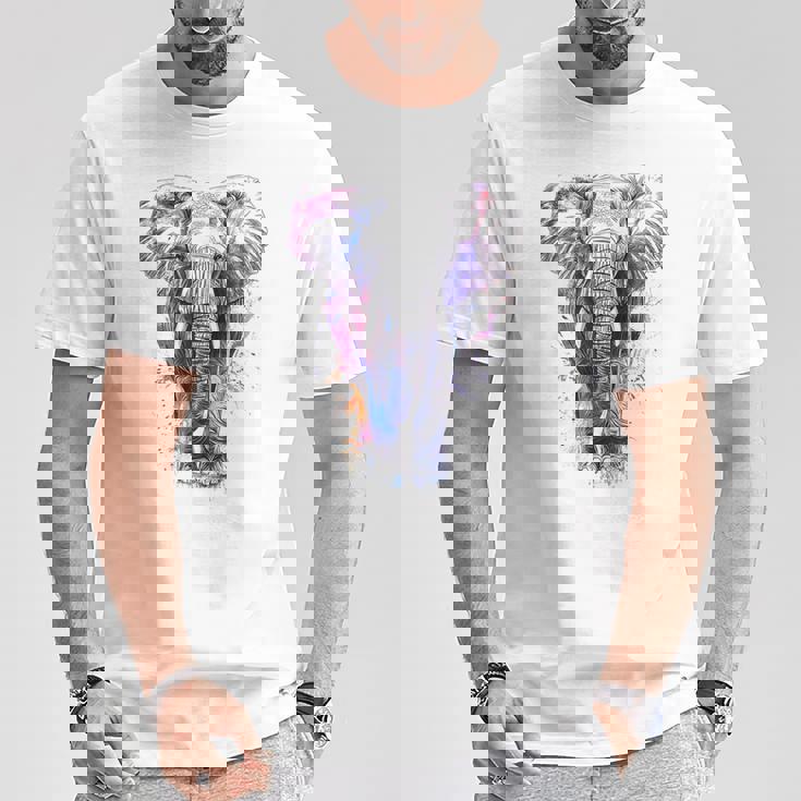 象 抽象画 モチーフ 動物 恋人 アート 象 Tシャツ 面白い贈り物